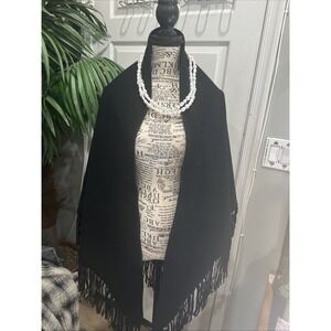 Wrap Scarf Onyx Wrap Shawl Leather Fringe Dressy Boho Warm Very Nice 427-1